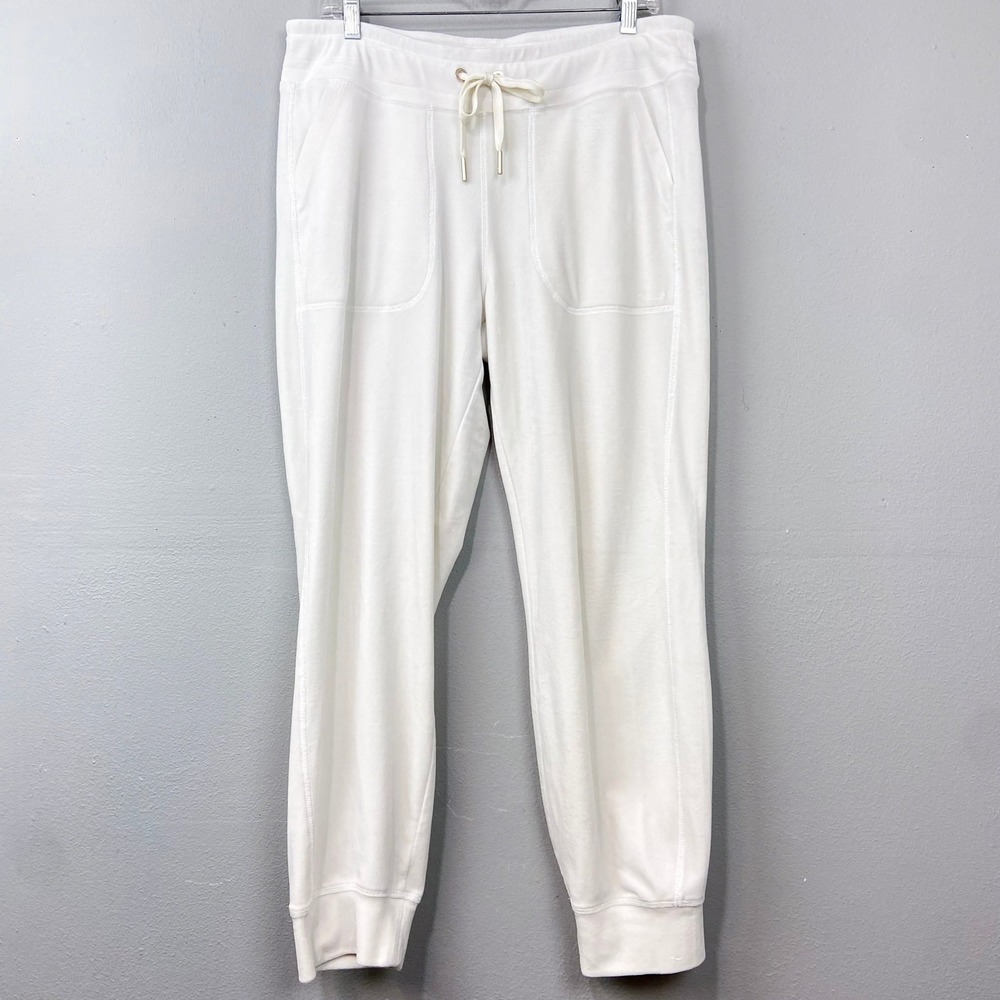Donna Karan Active Velvet Jogger Pants Size L Ivory Lounge Velour‎ Cozy Y2K DKNY